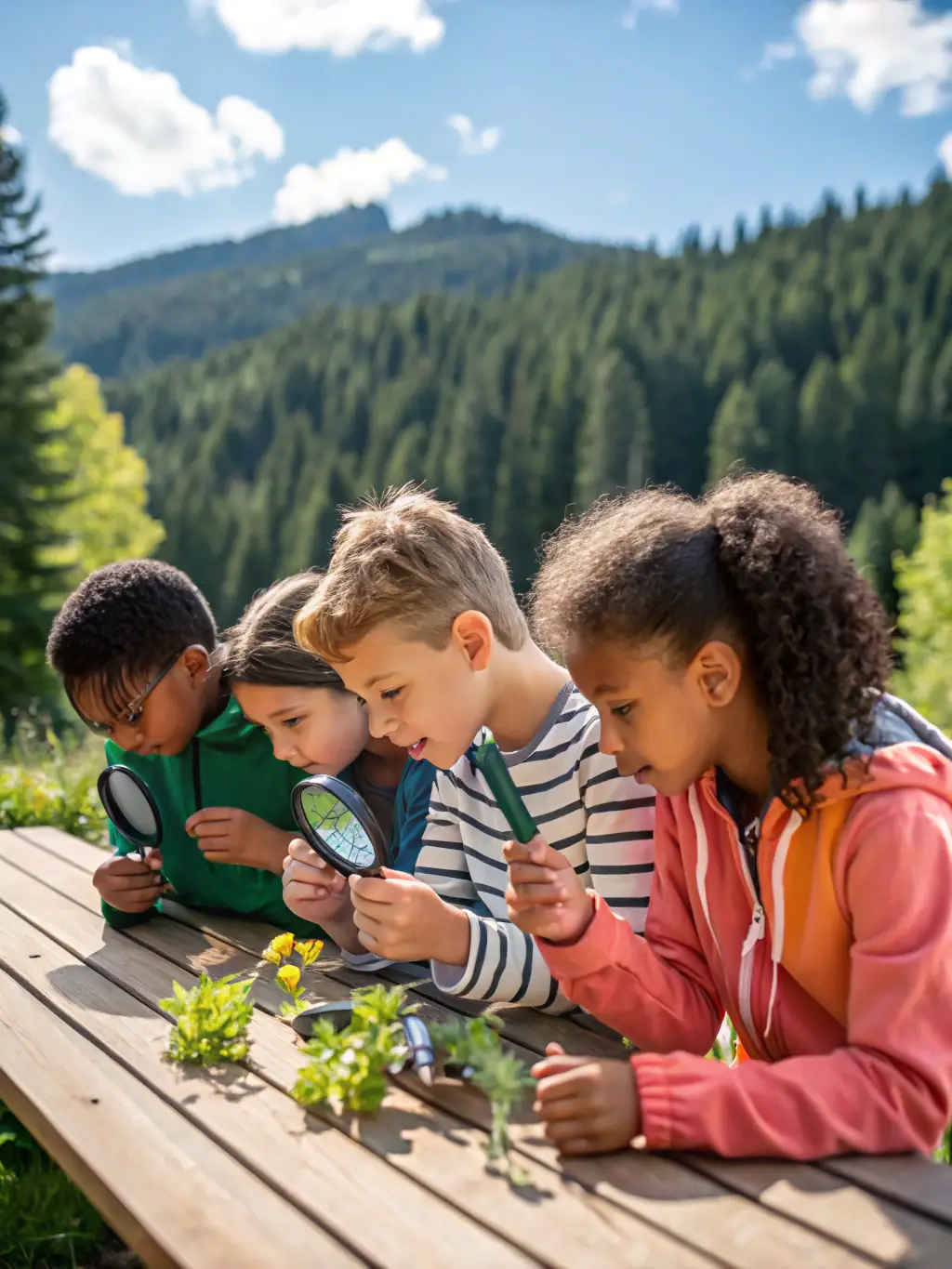 Children participating in an outdoor educational workshop, learning about sustainable living and environmental stewardship through hands-on activities.